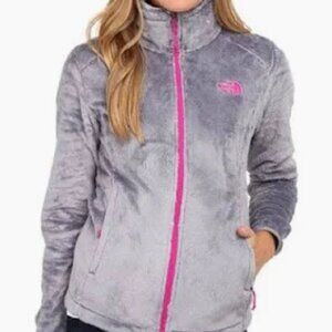 The North Face Full Zip Fleece Jacket Large Gray Pink Cozy Fuzzy Soft Casual